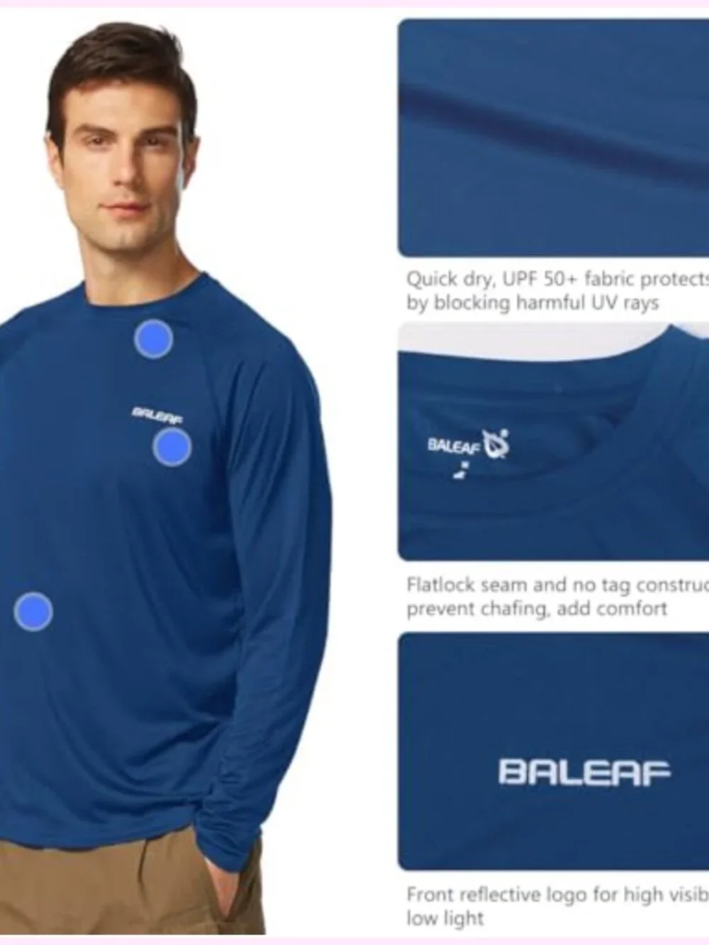 Men's UPF 50+ Long Sleeve Rash Guard Sun Protection Shirt Quick-Dry